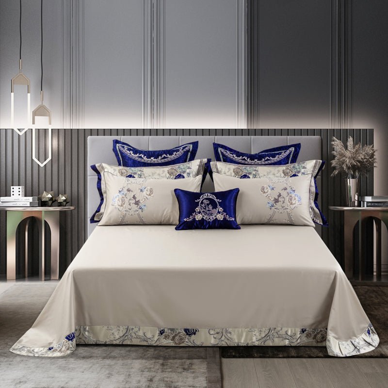 Rosina Satin Jacquard Egyptian Cotton Embroidered Duvet Cover Set - RoseStraya.com