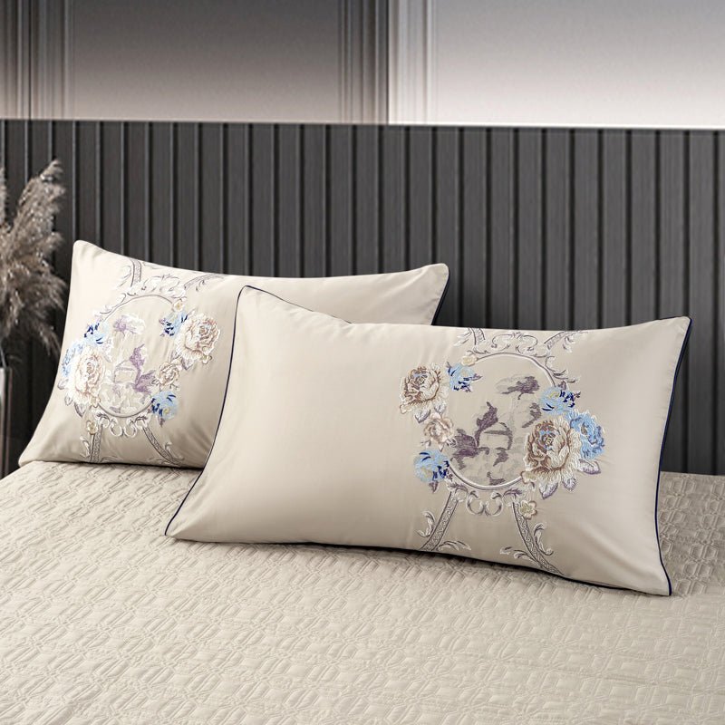 Rosina Satin Jacquard Egyptian Cotton Embroidered Duvet Cover Set - RoseStraya.com