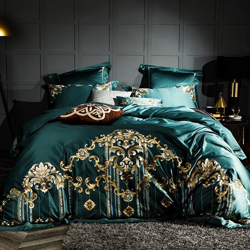 Salome Green Egyptian Cotton Luxury Embroidery Duvet Cover Set - RoseStraya.com