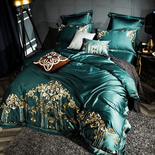 Salome Green Egyptian Cotton Luxury Embroidery Duvet Cover Set - RoseStraya.com