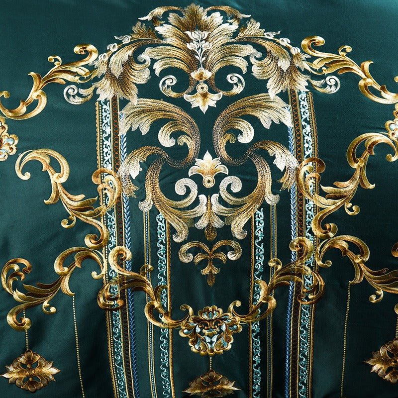 Salome Green Egyptian Cotton Luxury Embroidery Duvet Cover Set - RoseStraya.com