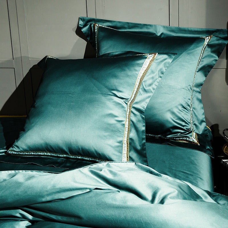 Salome Green Egyptian Cotton Luxury Embroidery Duvet Cover Set - RoseStraya.com