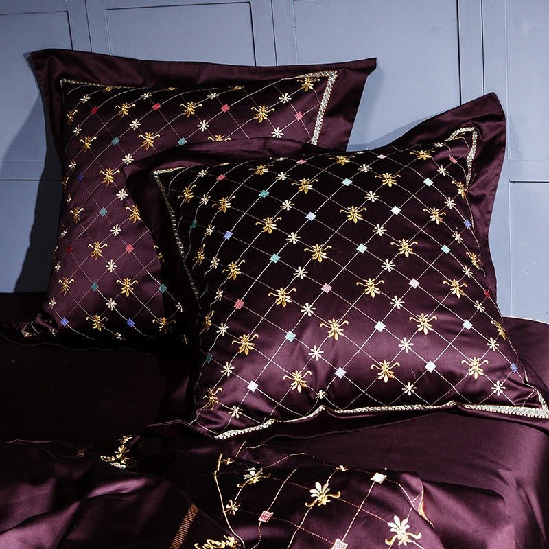 Salome Sangria Egyptian Cotton Luxury Embroidery Duvet Cover Set - RoseStraya.com