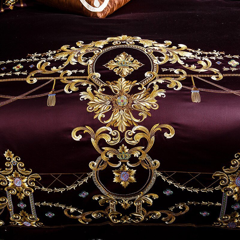 Salome Sangria Egyptian Cotton Luxury Embroidery Duvet Cover Set - RoseStraya.com