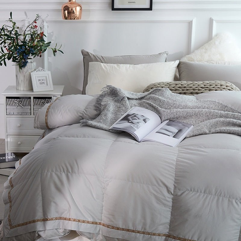 Silika Embellished Border Quilted Cotton Goose Down Comforter - RoseStraya.com