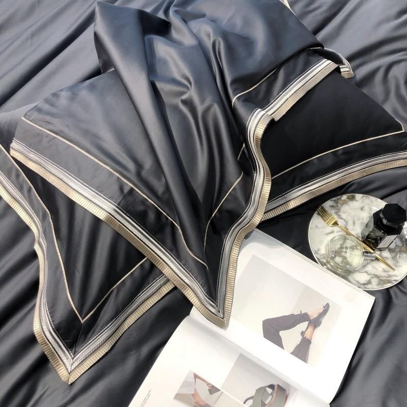 Skylet Modern Threadwork Border Egyptian Cotton Duvet Cover Set - RoseStraya.com