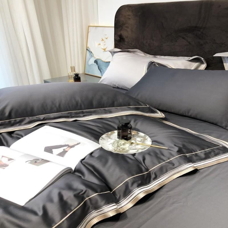 Skylet Modern Threadwork Border Egyptian Cotton Duvet Cover Set - RoseStraya.com