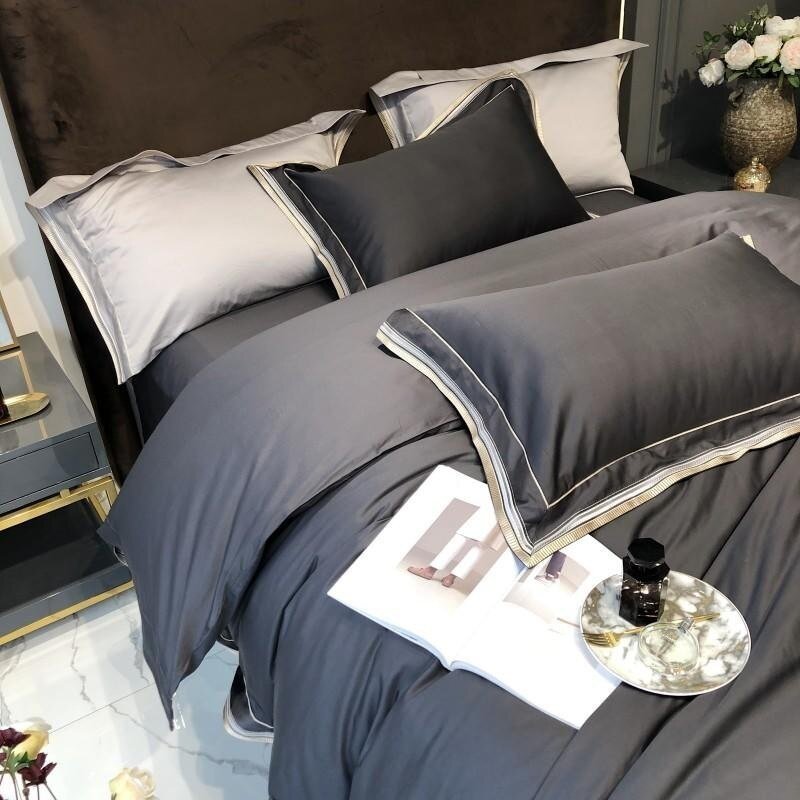 Skylet Modern Threadwork Border Egyptian Cotton Duvet Cover Set - RoseStraya.com