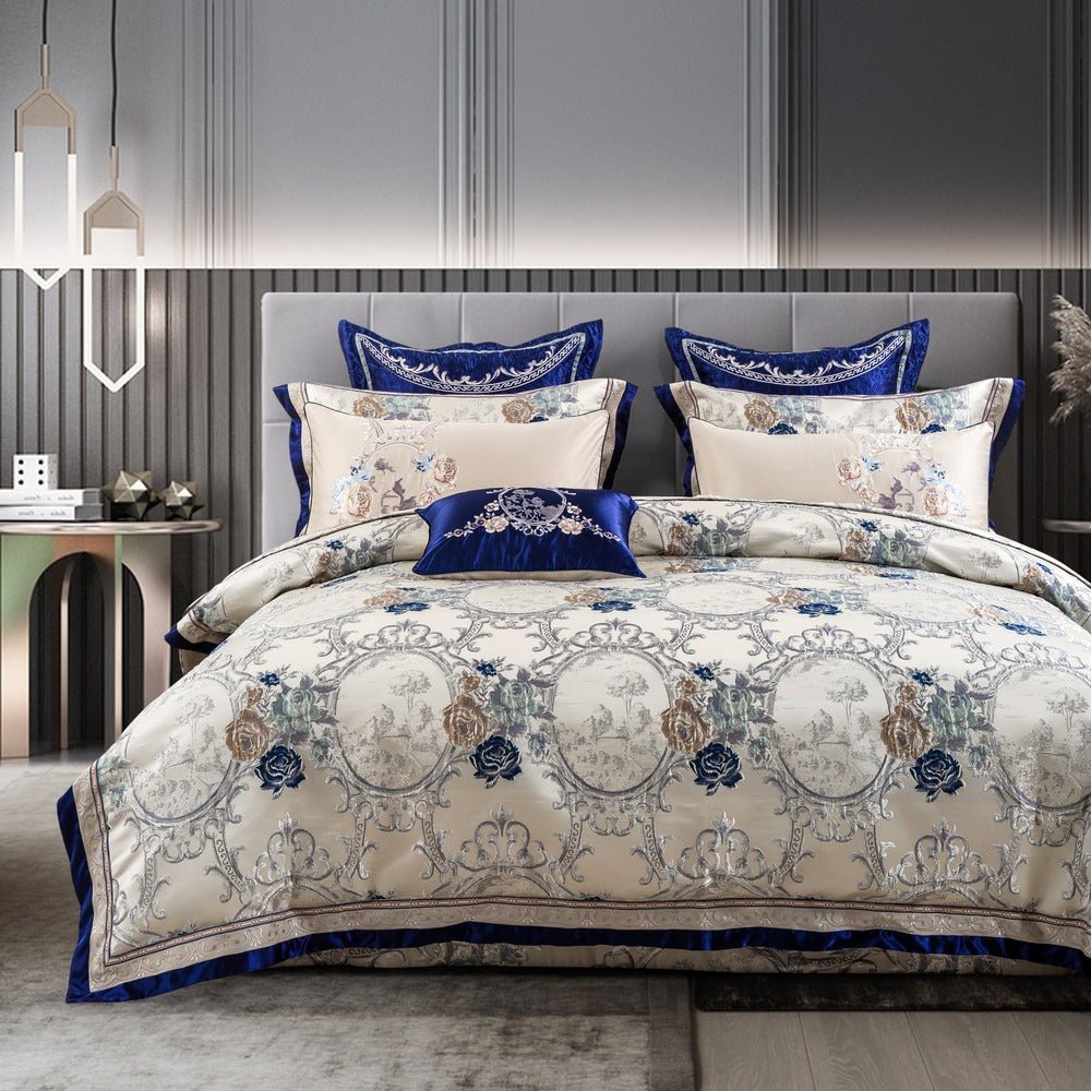 Suntory Oriental Satin Jacquard Egyptian Cotton Luxury Duvet Cover Set - RoseStraya.com
