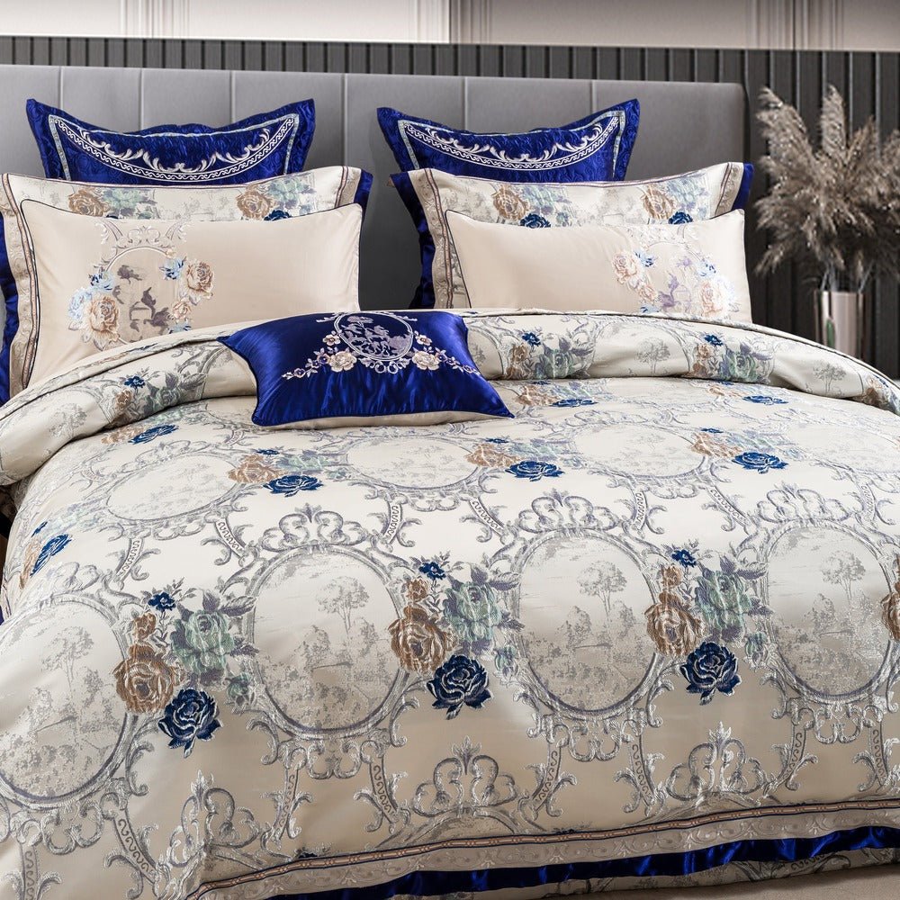 Suntory Oriental Satin Jacquard Egyptian Cotton Luxury Duvet Cover Set - RoseStraya.com
