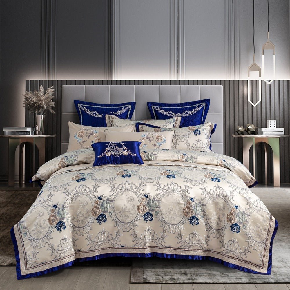 Suntory Oriental Satin Jacquard Egyptian Cotton Luxury Duvet Cover Set - RoseStraya.com