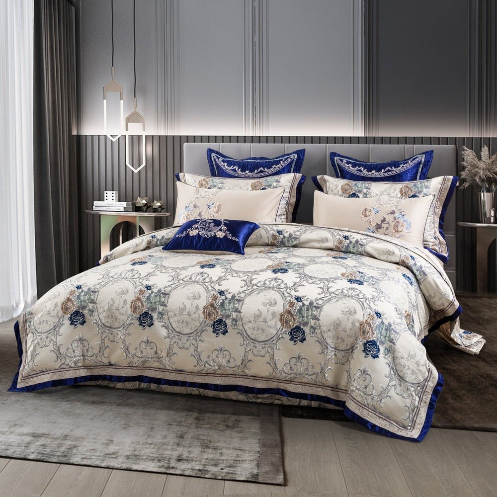 Suntory Oriental Satin Jacquard Egyptian Cotton Luxury Duvet Cover Set - RoseStraya.com