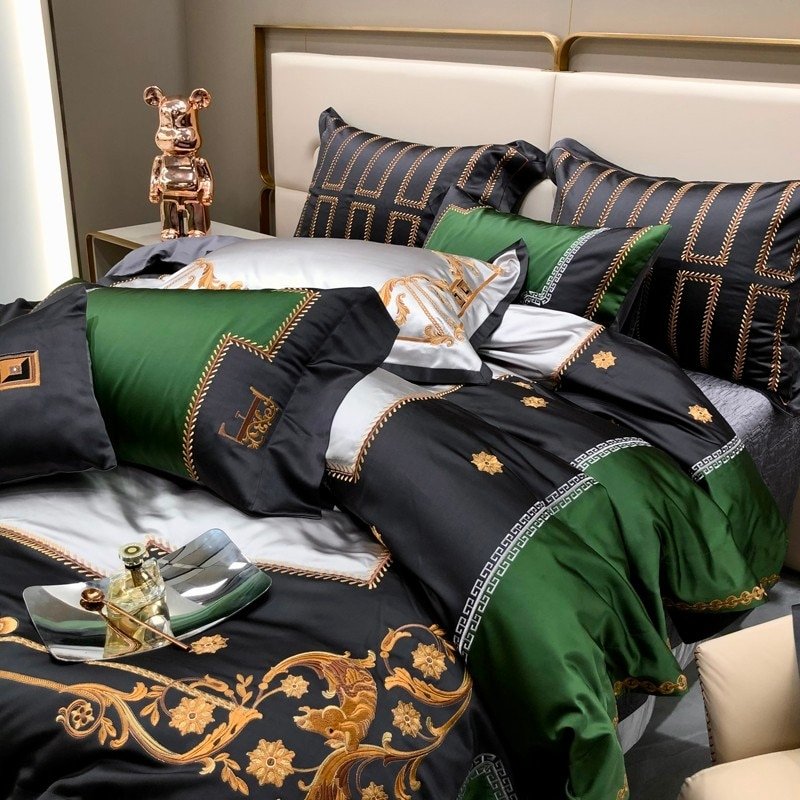 Teresa Satin Jacquard Egyptian Cotton Luxury Embroidered Duvet Cover Set - RoseStraya.com