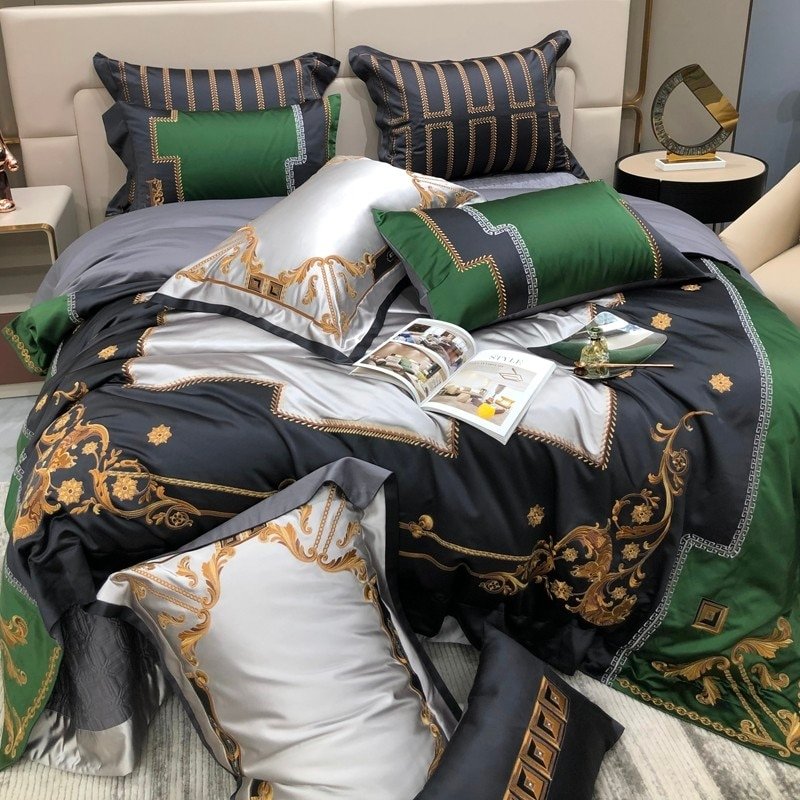 Teresa Satin Jacquard Egyptian Cotton Luxury Embroidered Duvet Cover Set - RoseStraya.com