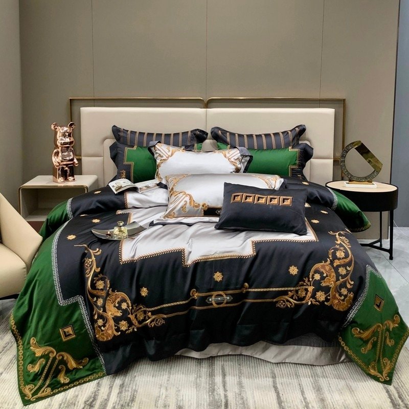 Teresa Satin Jacquard Egyptian Cotton Luxury Embroidered Duvet Cover Set - RoseStraya.com