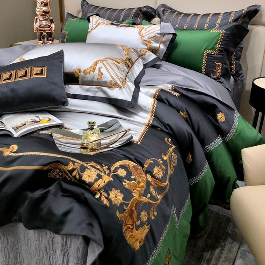 Teresa Satin Jacquard Egyptian Cotton Luxury Embroidered Duvet Cover Set - RoseStraya.com