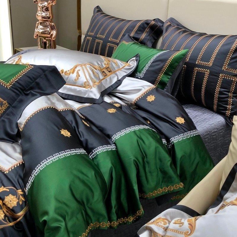 Teresa Satin Jacquard Egyptian Cotton Luxury Embroidered Duvet Cover Set - RoseStraya.com