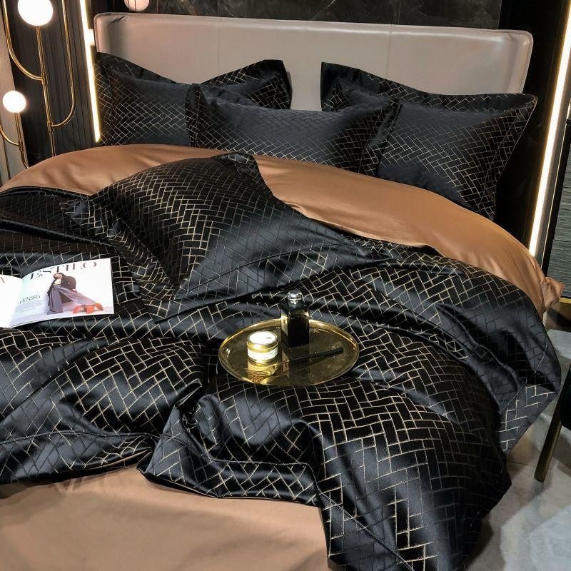 Thalia Black Satin Cotton Duvet Cover Set - RoseStraya.com