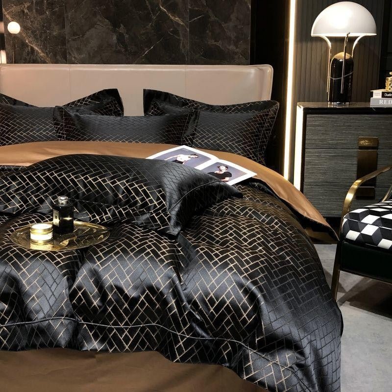 Thalia Black Satin Cotton Duvet Cover Set - RoseStraya.com