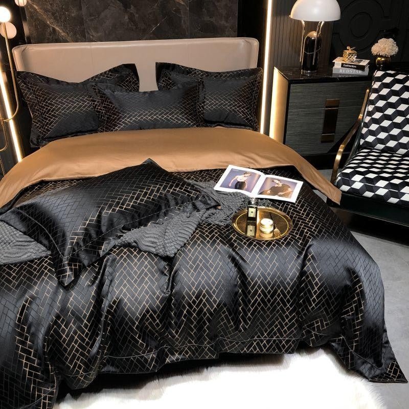 Thalia Black Satin Cotton Duvet Cover Set - RoseStraya.com
