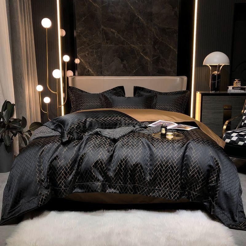 Thalia Black Satin Cotton Duvet Cover Set - RoseStraya.com