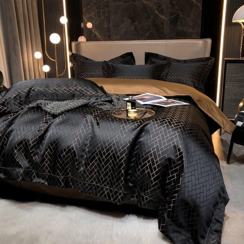 Thalia Black Satin Cotton Duvet Cover Set - RoseStraya.com