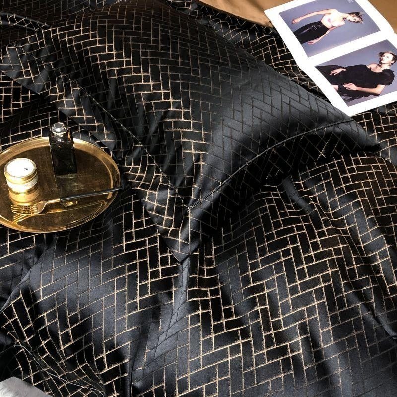 Thalia Black Satin Cotton Duvet Cover Set - RoseStraya.com