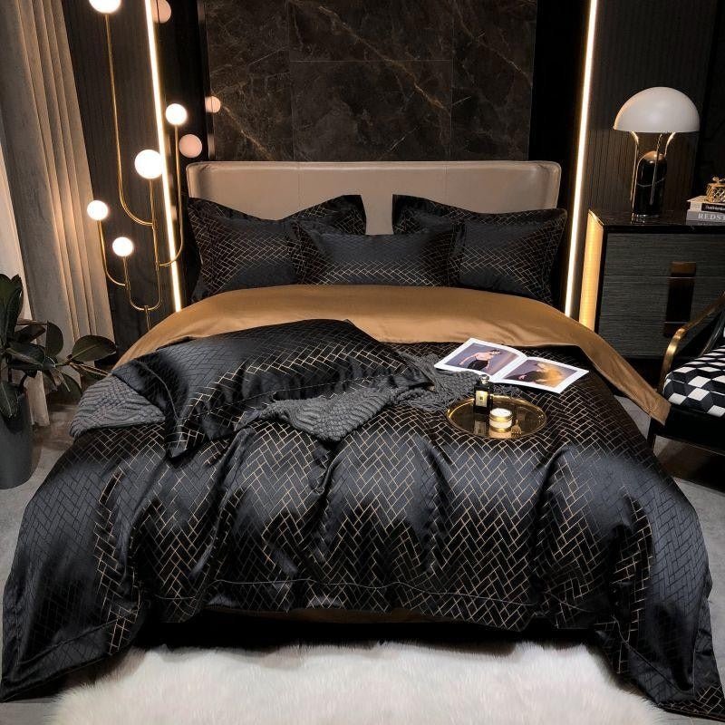 Thalia Black Satin Cotton Duvet Cover Set - RoseStraya.com