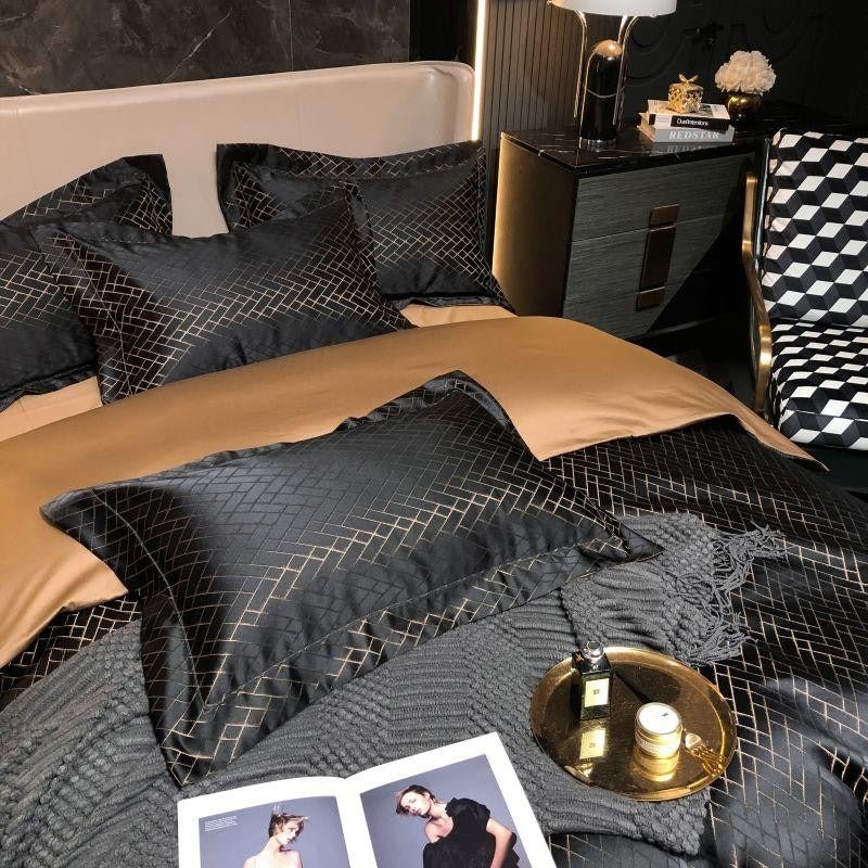Thalia Black Satin Cotton Duvet Cover Set - RoseStraya.com