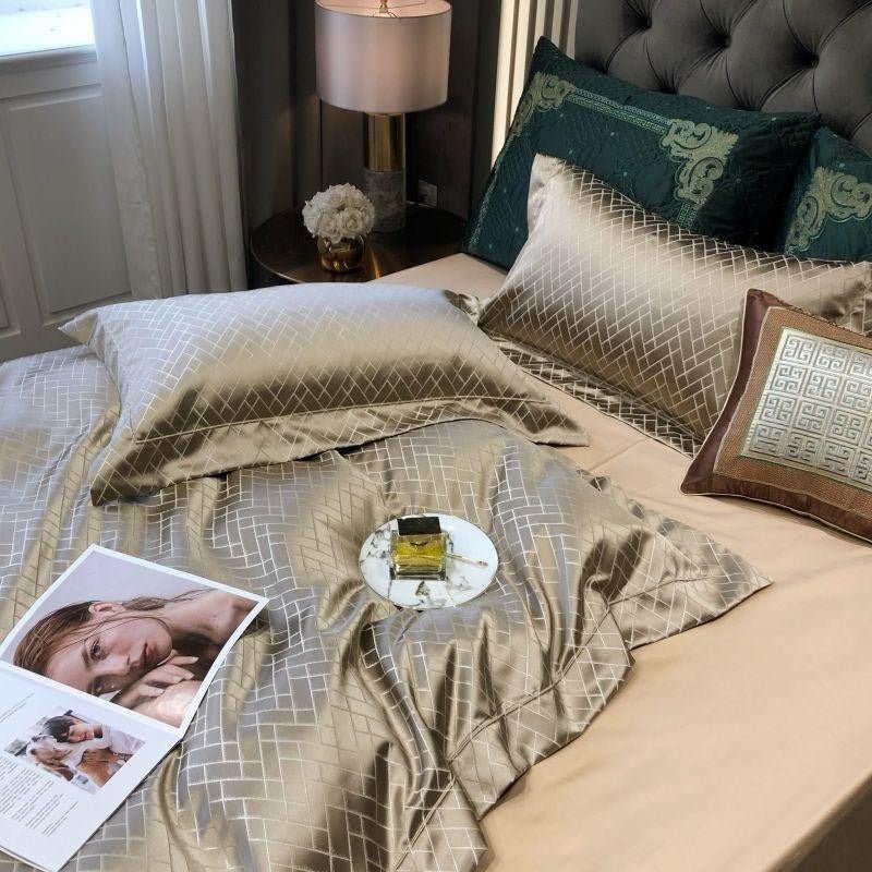 Thalia Gold Satin Cotton Duvet Cover Set - RoseStraya.com