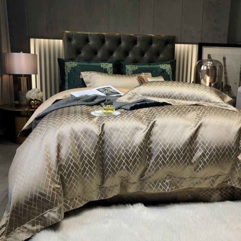 Thalia Gold Satin Cotton Duvet Cover Set - RoseStraya.com