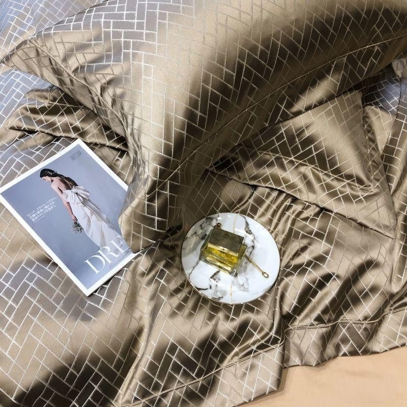 Thalia Gold Satin Cotton Duvet Cover Set - RoseStraya.com