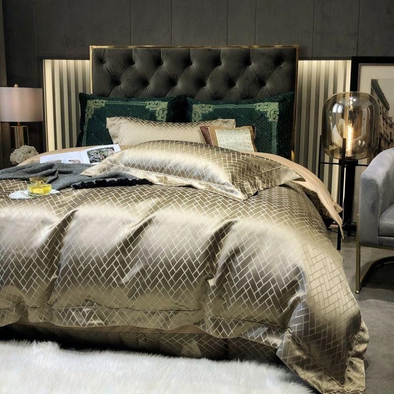 Thalia Gold Satin Cotton Duvet Cover Set - RoseStraya.com
