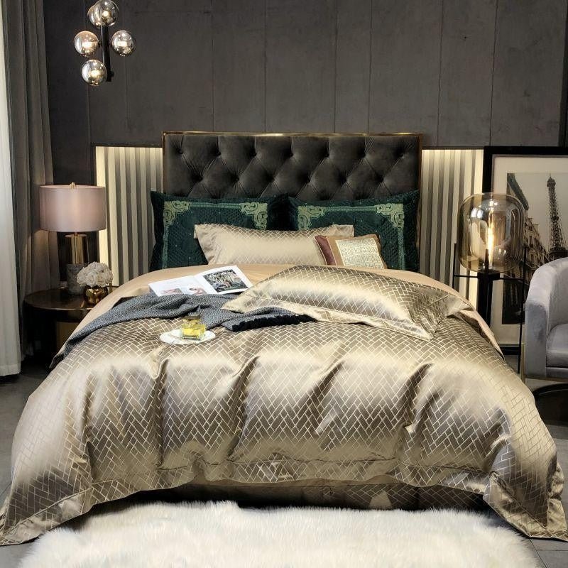 Thalia Gold Satin Cotton Duvet Cover Set - RoseStraya.com