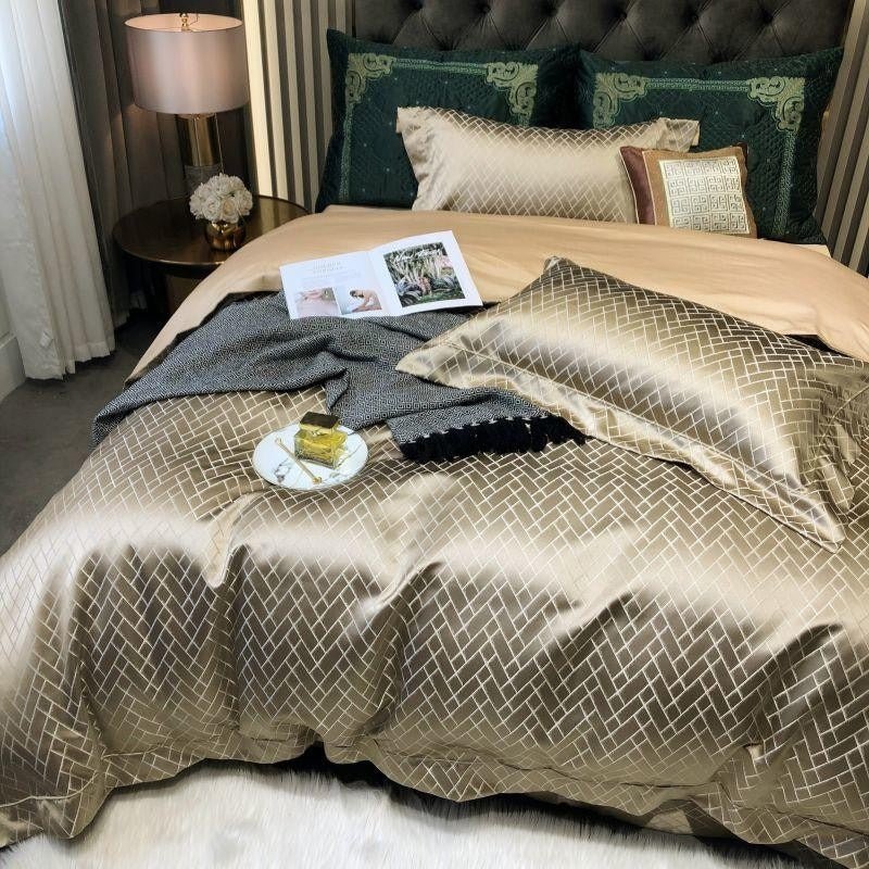 Thalia Gold Satin Cotton Duvet Cover Set - RoseStraya.com