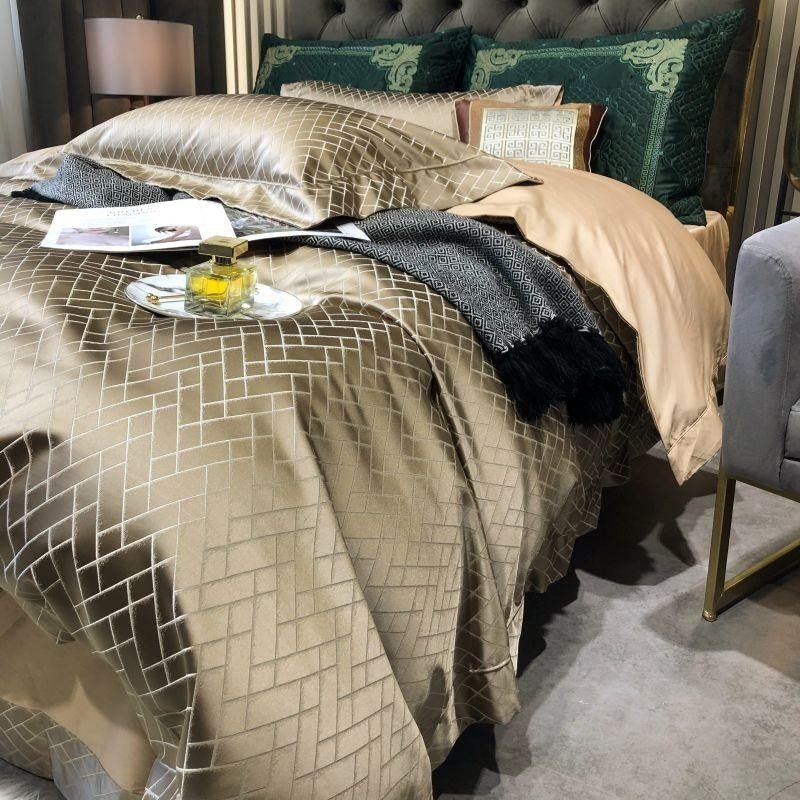 Thalia Gold Satin Cotton Duvet Cover Set - RoseStraya.com