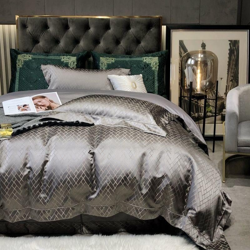 Thalia Grey Satin Cotton Duvet Cover Set - RoseStraya.com
