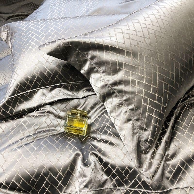Thalia Grey Satin Cotton Duvet Cover Set - RoseStraya.com