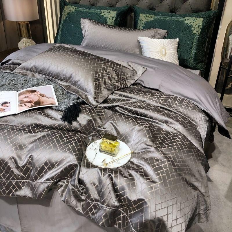 Thalia Grey Satin Cotton Duvet Cover Set - RoseStraya.com