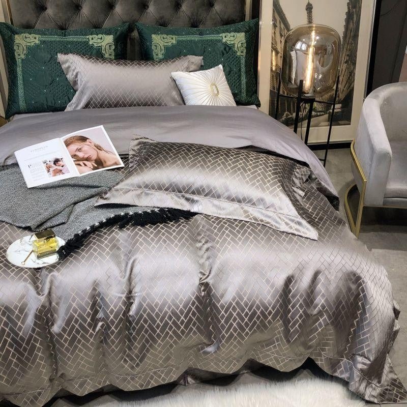 Thalia Grey Satin Cotton Duvet Cover Set - RoseStraya.com