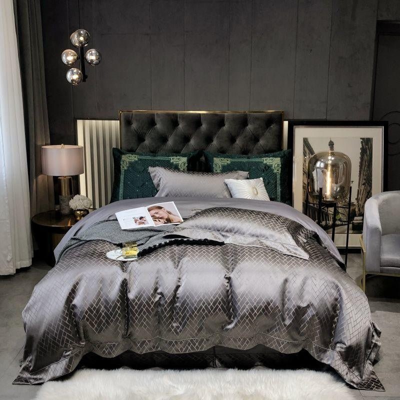 Thalia Grey Satin Cotton Duvet Cover Set - RoseStraya.com