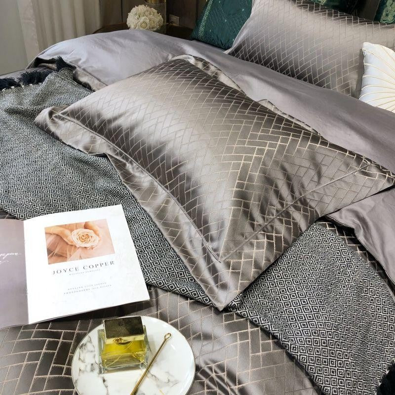 Thalia Grey Satin Cotton Duvet Cover Set - RoseStraya.com