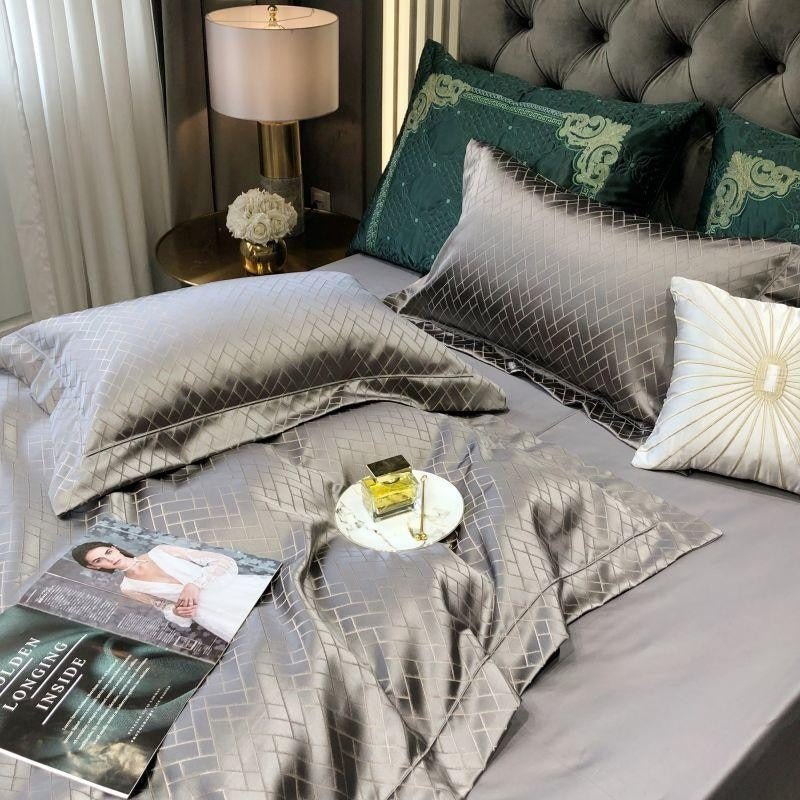 Thalia Grey Satin Cotton Duvet Cover Set - RoseStraya.com