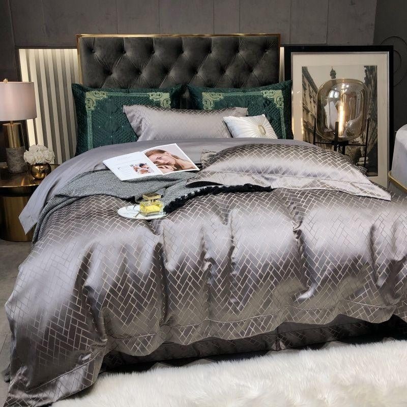 Thalia Grey Satin Cotton Duvet Cover Set - RoseStraya.com