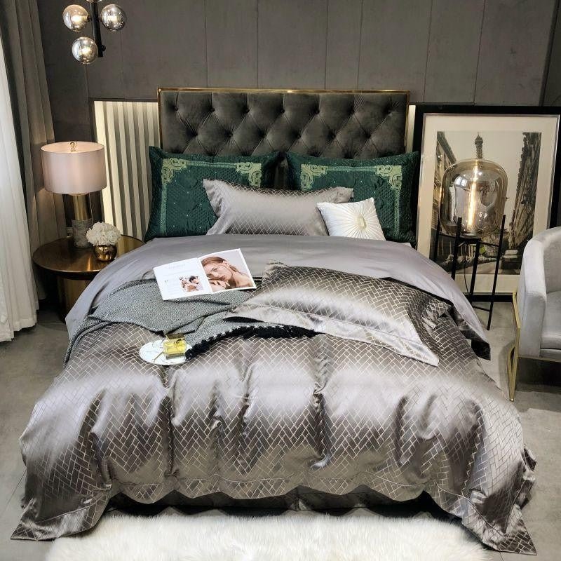 Thalia Grey Satin Cotton Duvet Cover Set - RoseStraya.com