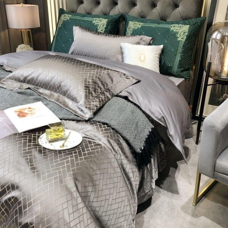 Thalia Grey Satin Cotton Duvet Cover Set - RoseStraya.com