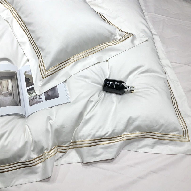 Toria Embroidered Lined Border Egyptian Cotton Duvet Cover Set - RoseStraya.com