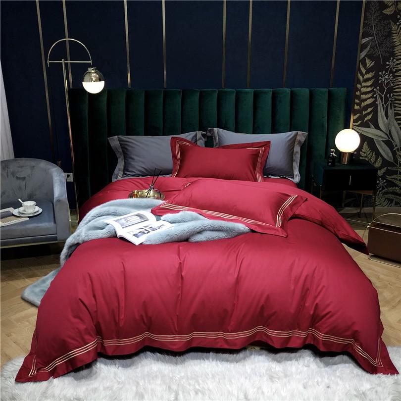 Toria Embroidered Lined Border Egyptian Cotton Duvet Cover Set - RoseStraya.com