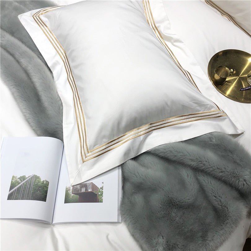 Toria Embroidered Lined Border Egyptian Cotton Duvet Cover Set - RoseStraya.com