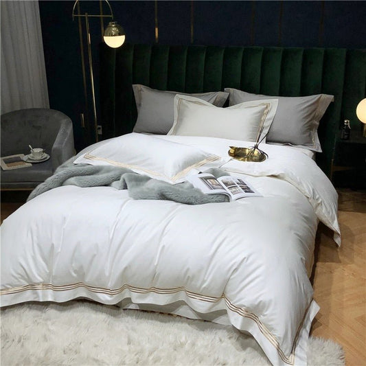Toria Embroidered Lined Border Egyptian Cotton Duvet Cover Set - RoseStraya.com